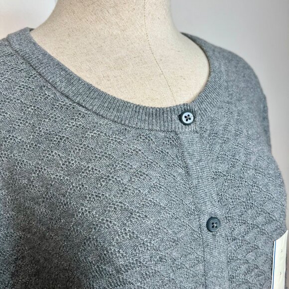 A NEW DAY Grey Textured Buttoned Long Sleeve Cardigan L NWT - Picture 3 of 4